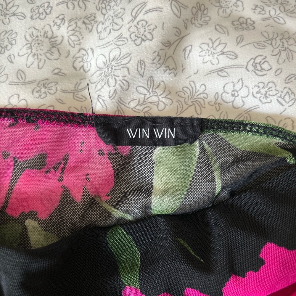 WinWin Black Scarf with Pink and Green Floral Accents